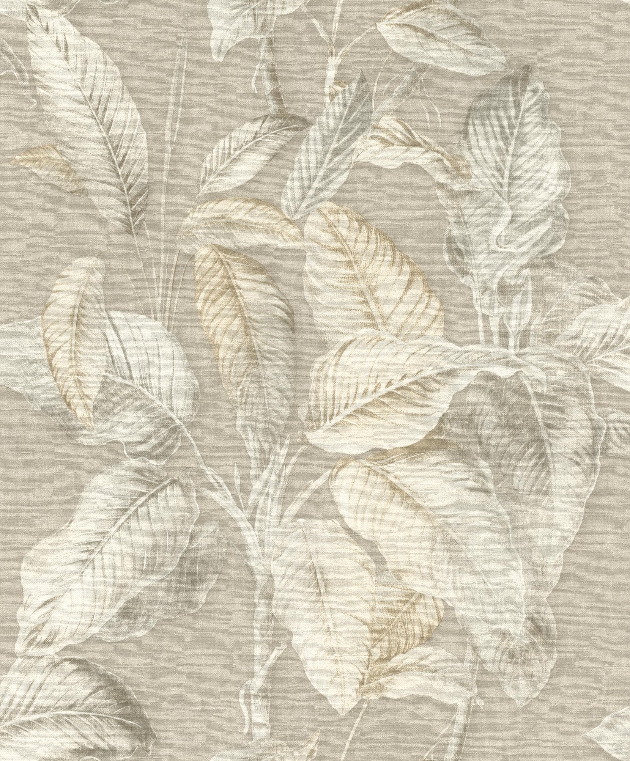 Boho Palm Leaf Textured Fabric Effect Vinyl Wallpaper Perfect for Bedrooms Living Rooms or Stunning Feature Walls in Neutral Rasch 571455