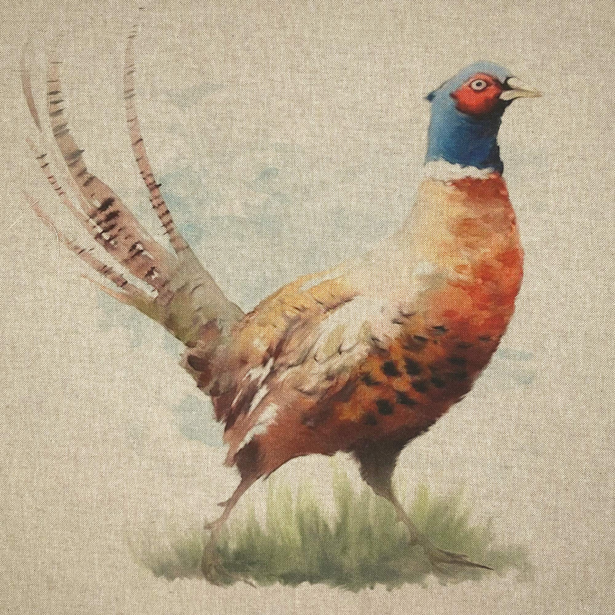 Pheasants Animal Watercolour Woodlands Digital Print Design Cotton Rich Linen Look Fabric for Bunting Blinds Craft Quilting Patchwork & Upholstery | Sold Per Panel