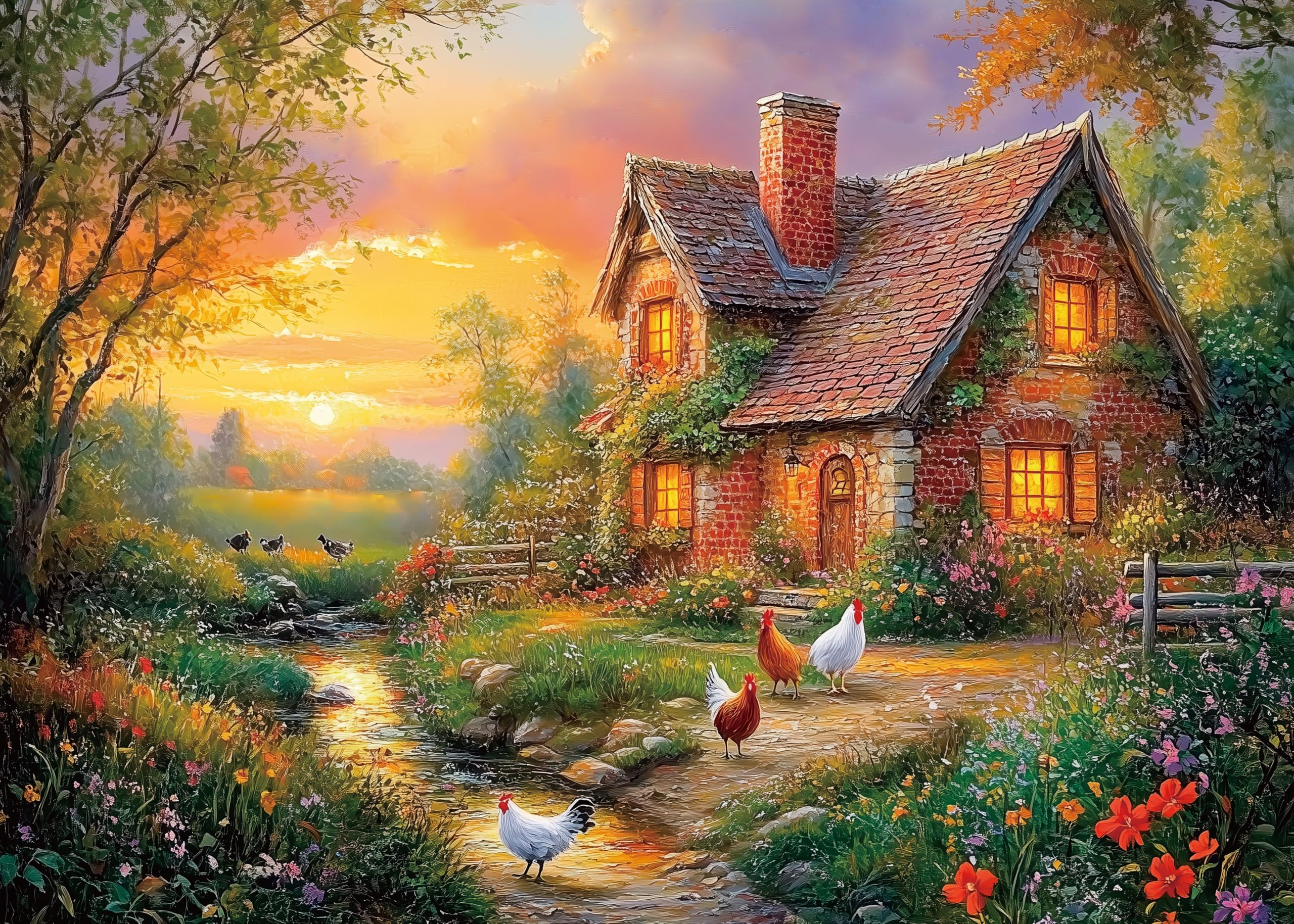 Puzzle für Erwachsene 1000 Teile Glückliches Bauernhaus 70 x 50 cm Puzzles für Erwachsene Pädagogisches Spiel Herausforderung Spielzeug 1000 Teile Puzzles für Erwachsene Kinder