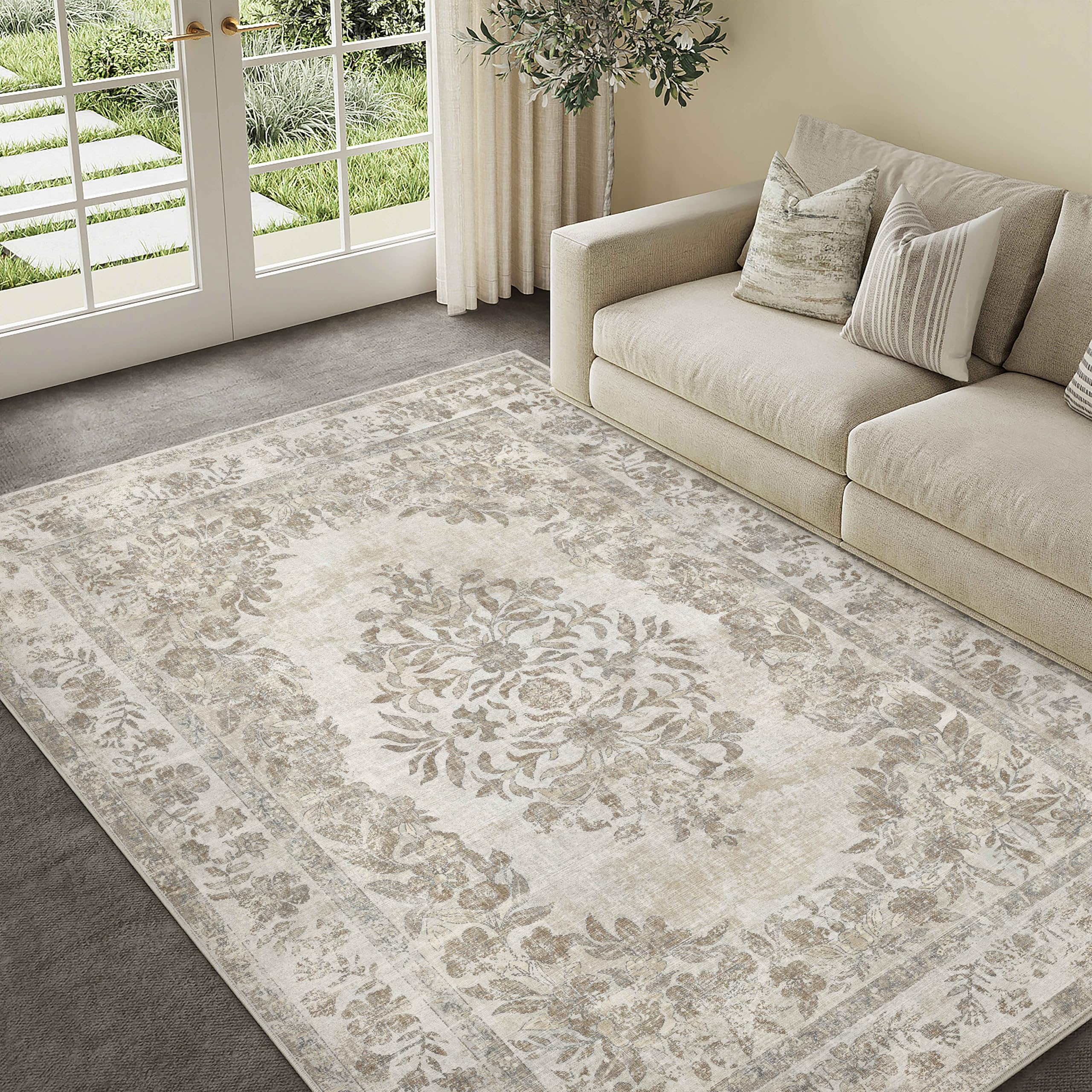 Modern vs Traditional Decor: Which Style Suits You? (2026) 1 PureCozy 5x7 Area Rug Beige Washable Vintage Distressed Living Room Carpet Large - product photo