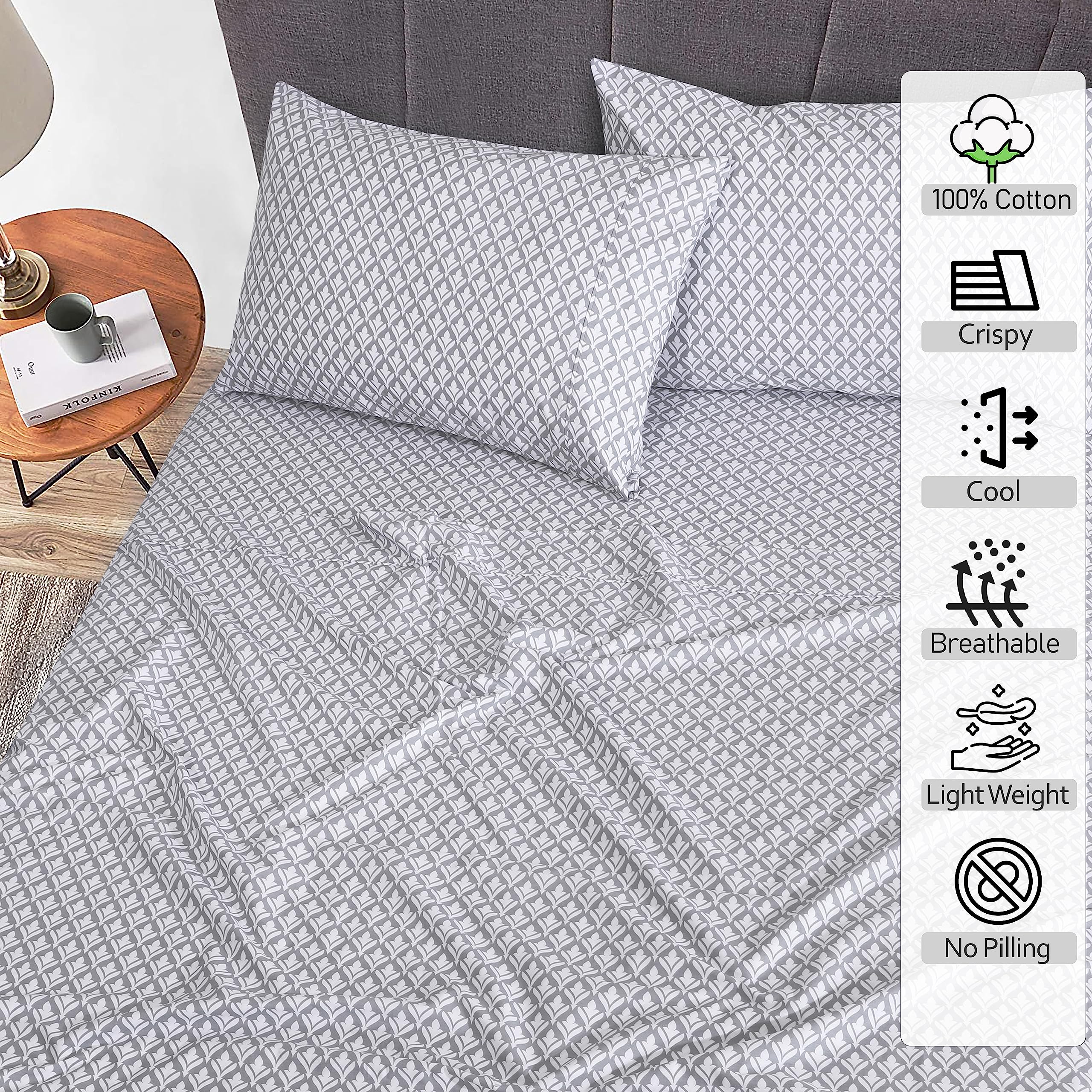 Ruvanti 100% Cotton Percale Sheets for Queen Size Bed - Crispy Cooling & Breathable Queen Sheet Set - 4 Pieces - Image 2