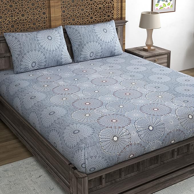 BLOCKS OF INDIA Cotton Elasticated Fitted Bedsheet King Size (72'' x 78