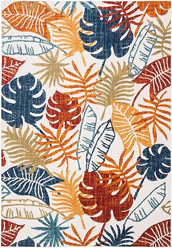 SAFAVIEH Cabana Collection CBN831A - Alfombra decorativa botánica para interiores y exteriores, fácil limpieza, 2 x 4 pies, color crema y rojo