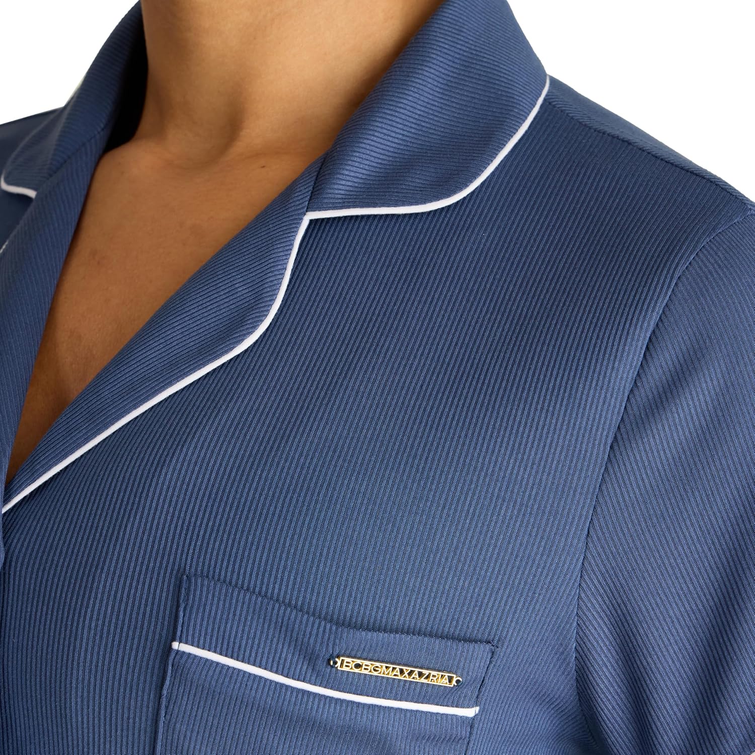 BCBGMAXAZRIA womens Ribbed Pajama Set Short Sleeve Notch Collar With Shorts - Image 5