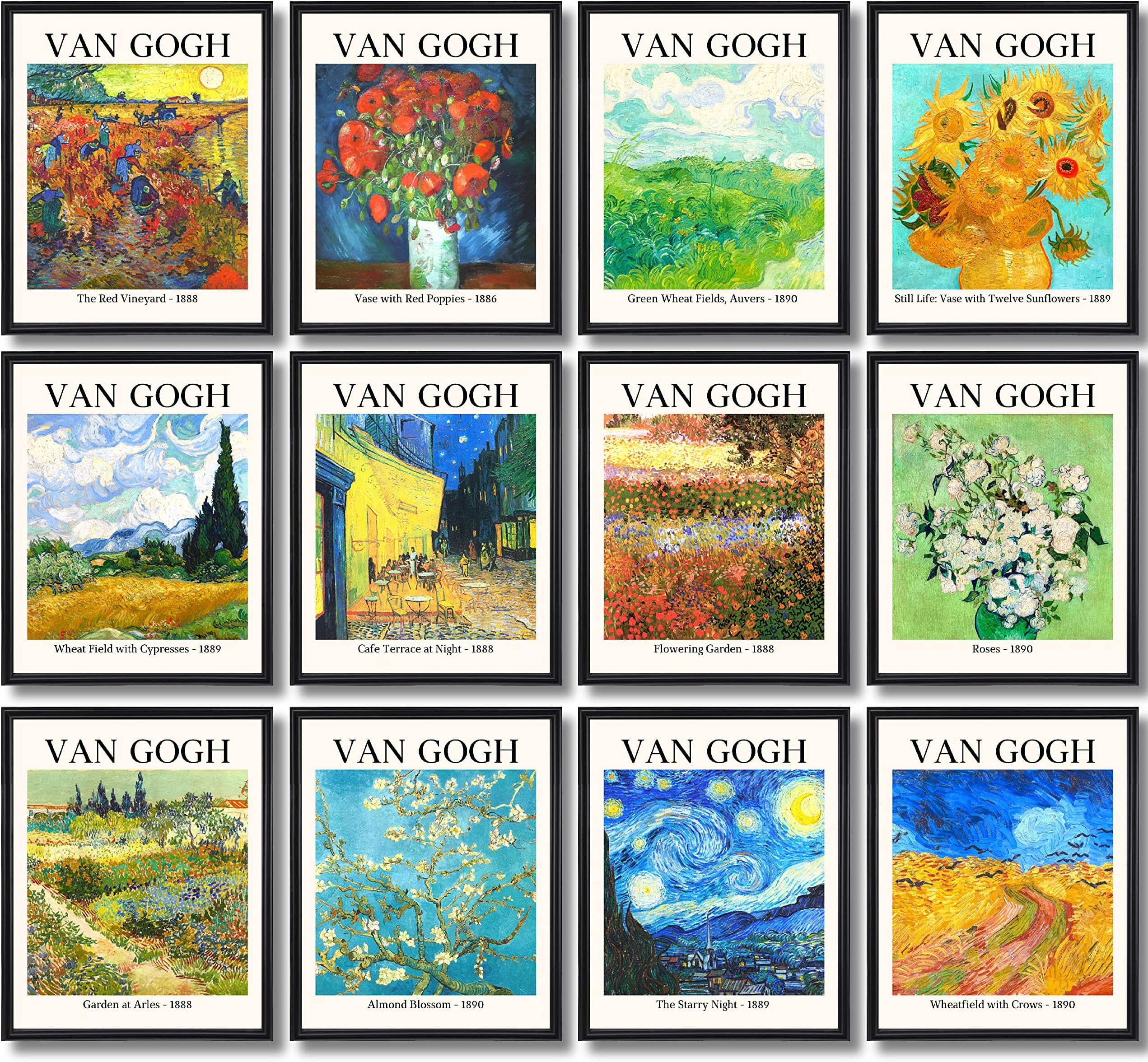 97 Decor Vincent Van Gogh Wall Art - Van Gogh Art Posters, VanGogh Sunflowers Starry Night Prints, Famous Artist Paintings Impressionist Museum Gallery Exhibition for Bedroom Decor (8x10 UNFRAMED)