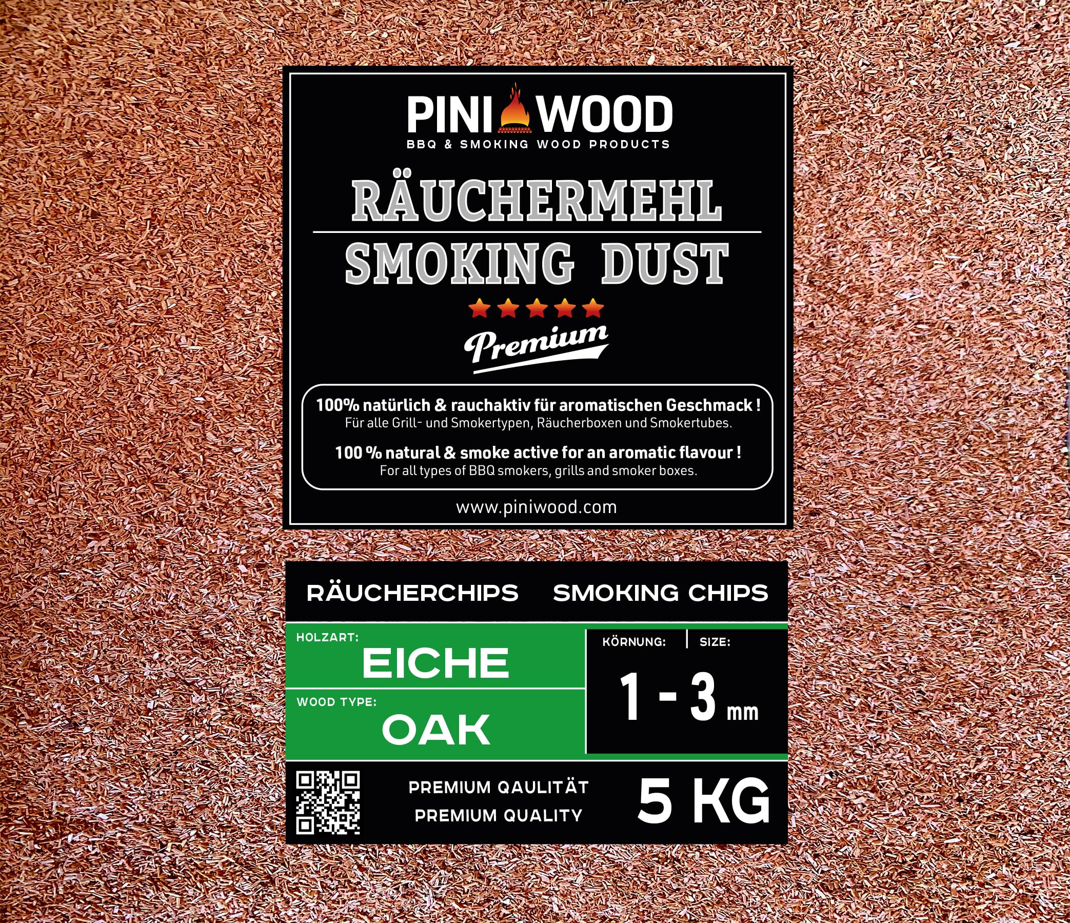 PINI Smoking Chips Oak 1-3 mm Smoking Dust Chips 18 Litres 5 kg