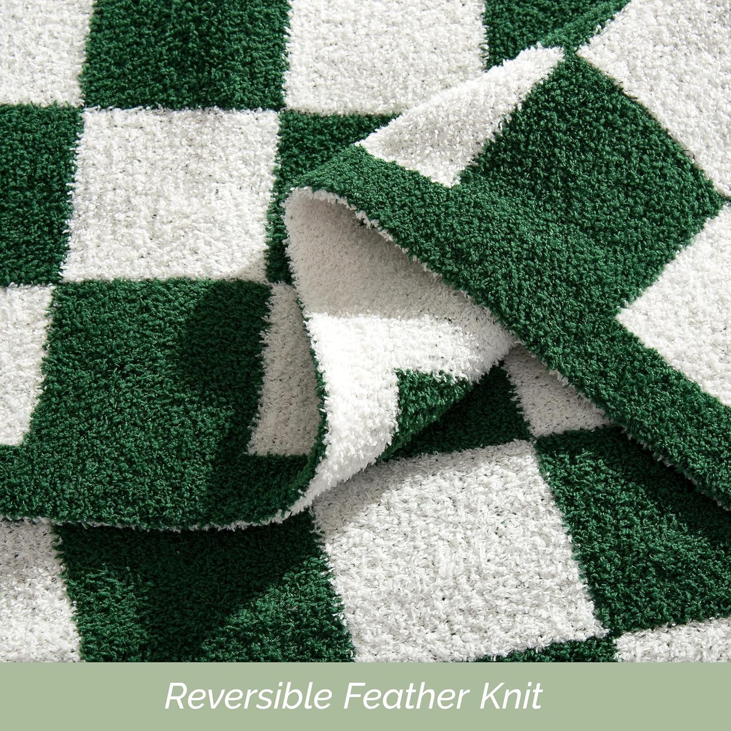 Elegant Comfort Premium Checkered Reversible Throw Blanket - Ultra Soft and Lightweight, Luxury Knitted Breathable Fleece for Couch, Bed, Sofa - Warm Velvet Fluffy Throw, 50 x 70 Inch, Hunter Green