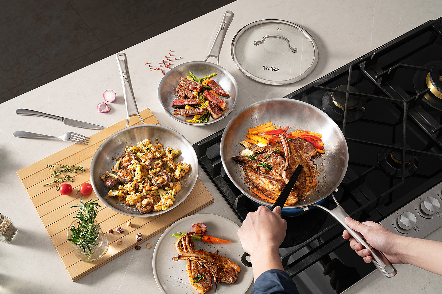 Amazon.com: VocVoi Tri-Ply Stainless Steel Frying Pans Set