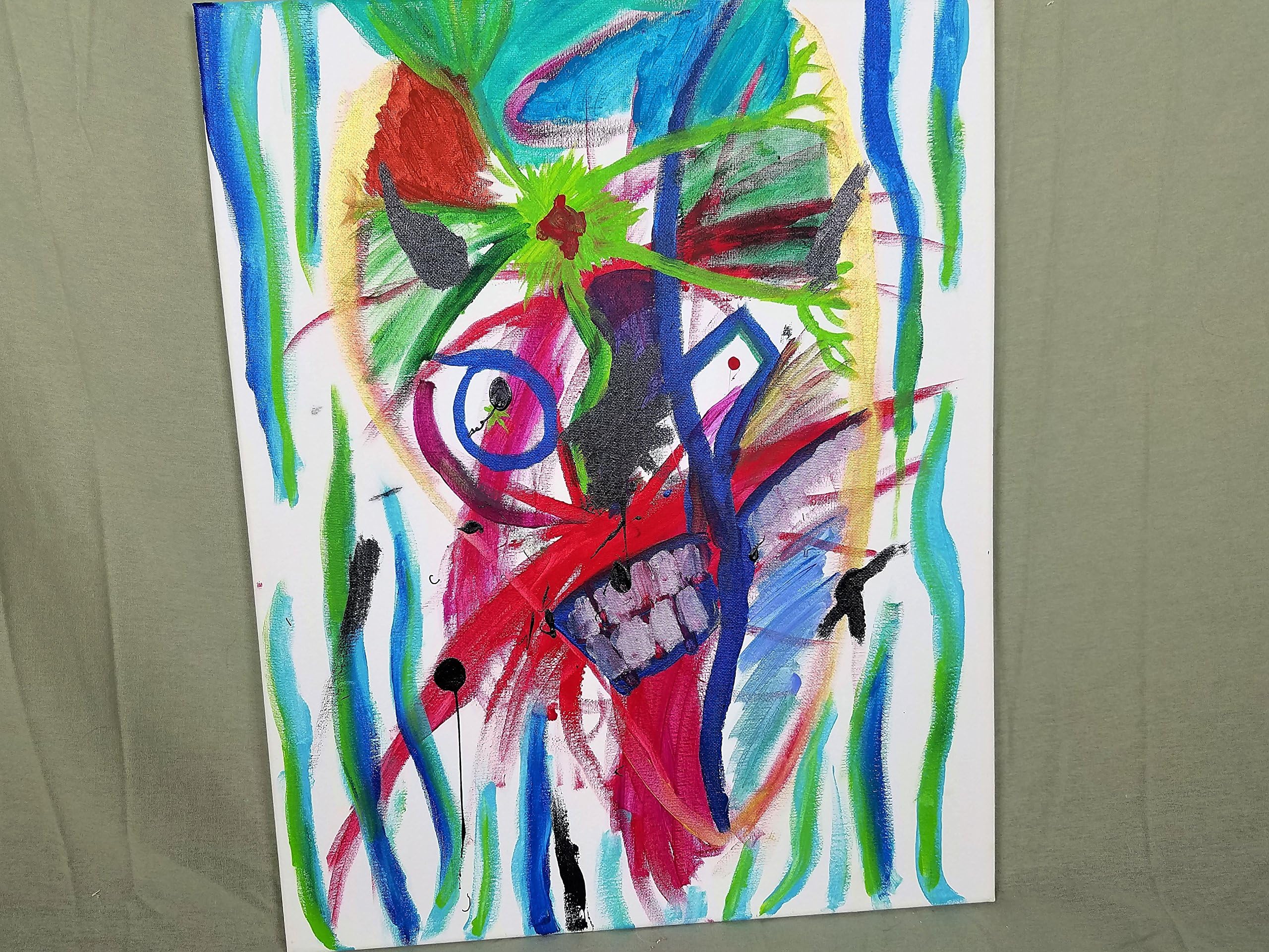Abstract art, alternative art strange art, weird art, freaky art, trippy art, splatter art, punk art, acrylic painting, 16×20 canvas