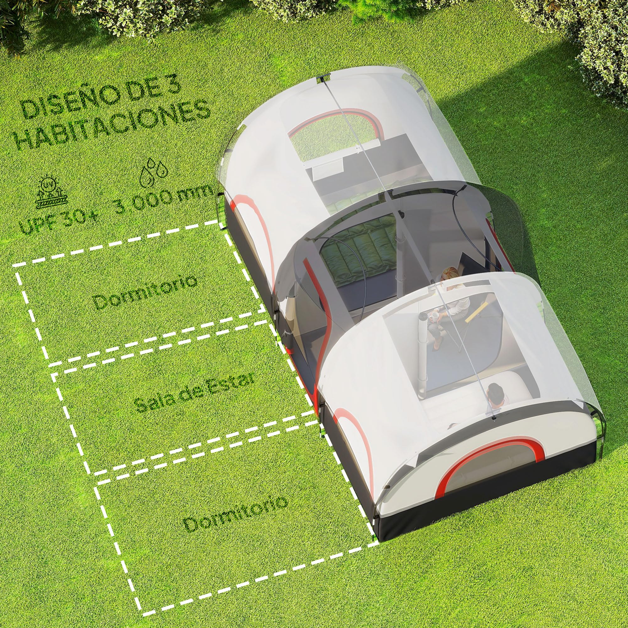Tente De Camping 2-3 Personnes Imperméable 3000Mm Tente Tunnel Avec