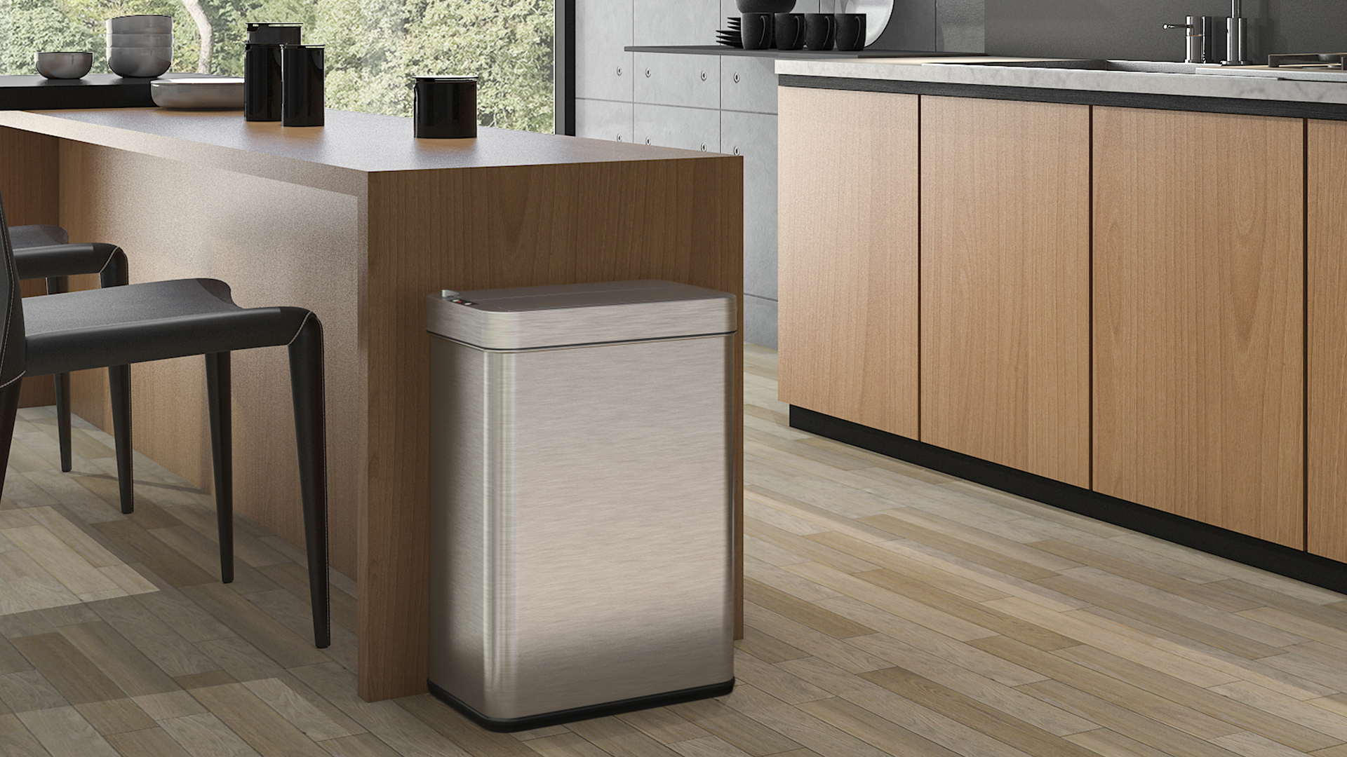 Image of iTouchless 50 Liter / 13 Gallon Wings-Open Lid Sensor Kitchen Trash Can with Odor Filter - Dog-Proof Slim Automatic Stainless Steel Garbage Recycling Bin for Home, Office, Bedroom, Business or Garage