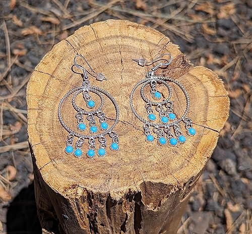 Miniatura 3 de Native American Sleeping Beauty Turquoise Wire Tiered Loop Dangle Earrings Navajo Handmade Jewelry Southwest