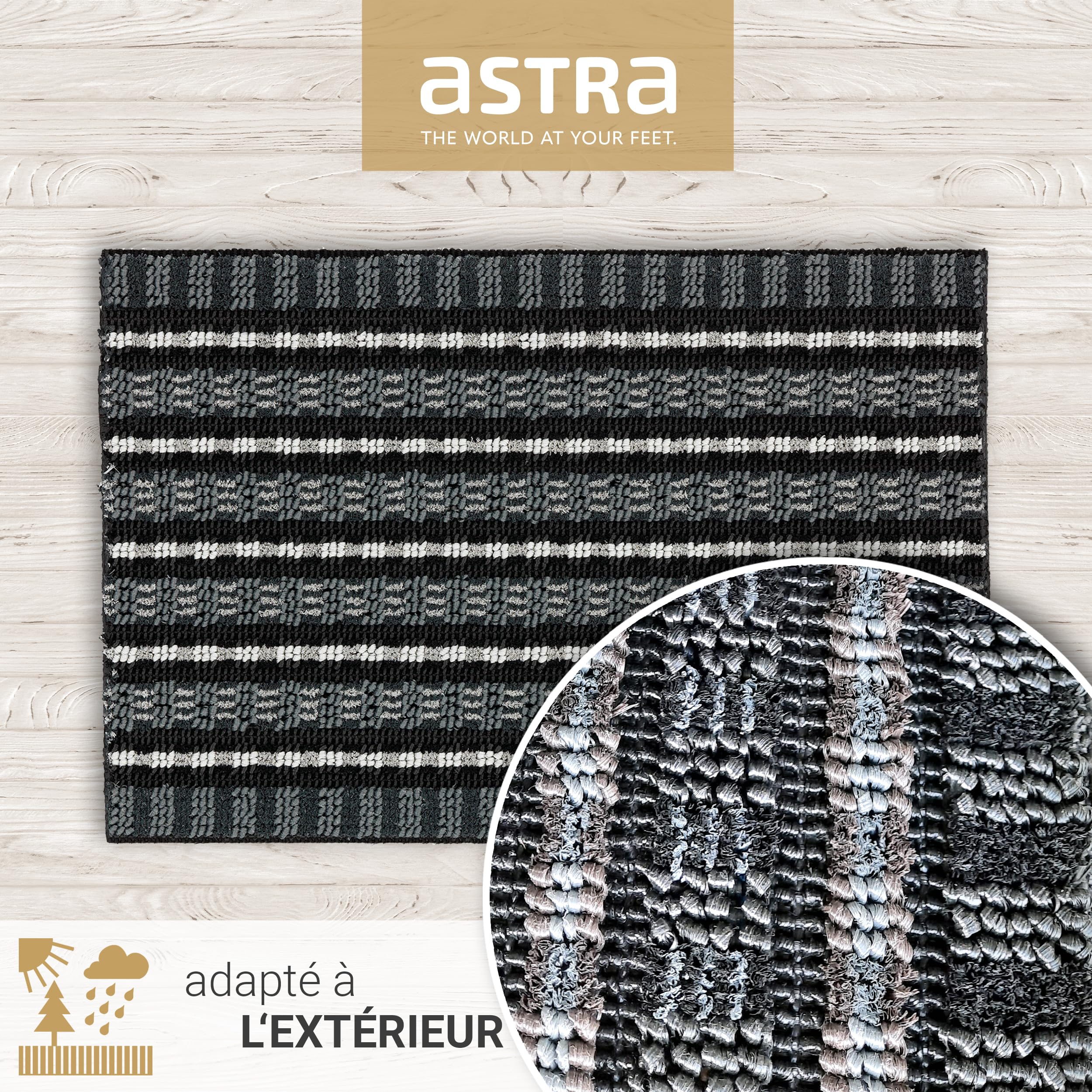 Astra Premium Tapis d'extérieur en polypropylène, Polypropylène, Noir/Anthracite, 50 x 80 cm