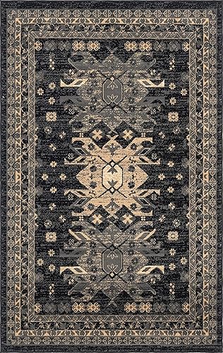 Miniatura 9 de Unique Loom Heriz Collection Alfombra de área parcial, Polipropileno, Negro