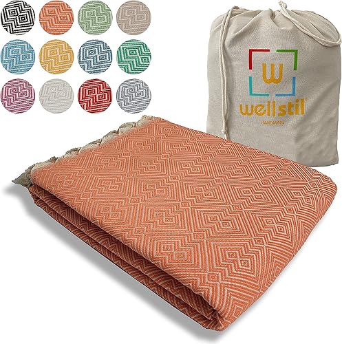 Kaira - Manta de algodón tamaño King Manta turca vintage para sofá, casa de campo y decoración del hogar, colcha tejida bohemia Manta de cama