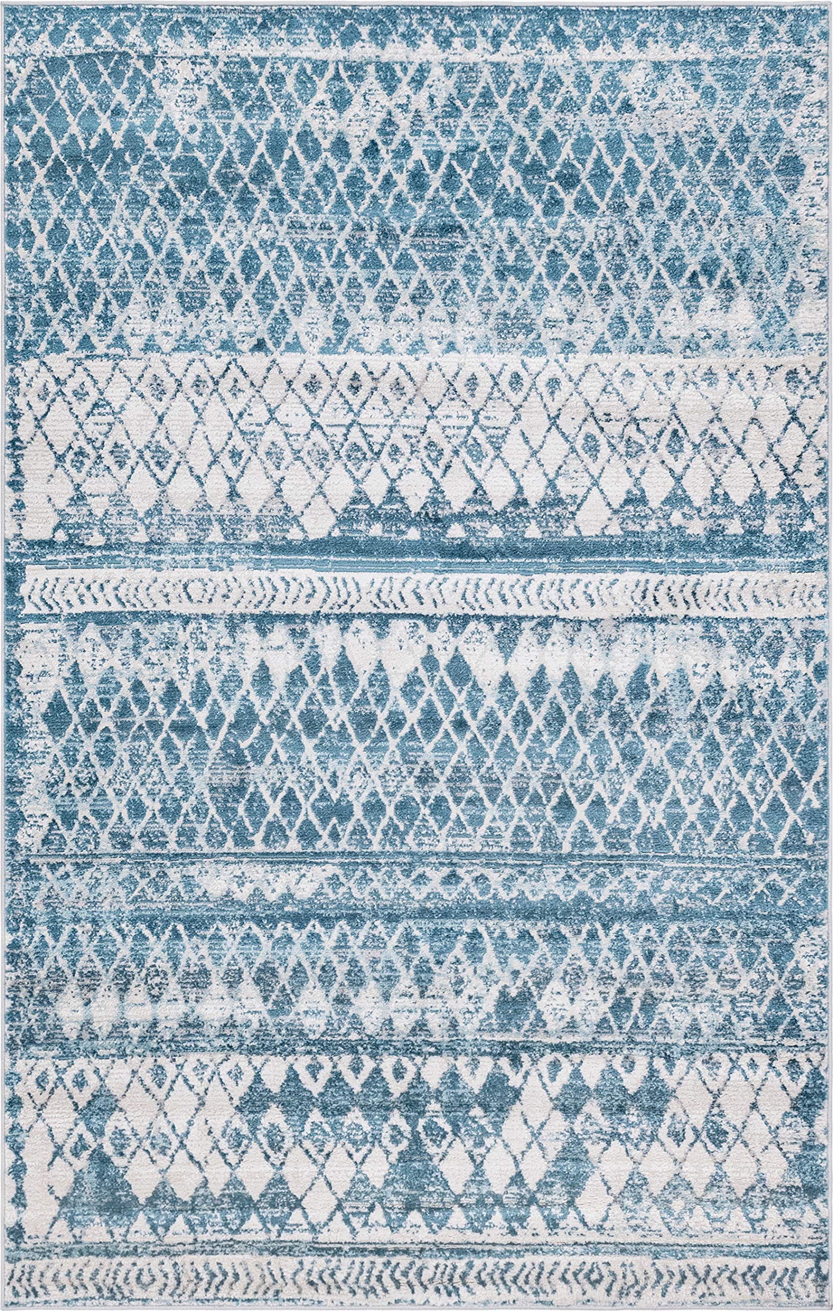 Rugs.com Leipzig Collection Area Rug – 5' x 8' Blue Low-Pile Rug Perfect for Bedrooms, Dining Rooms, Living Rooms