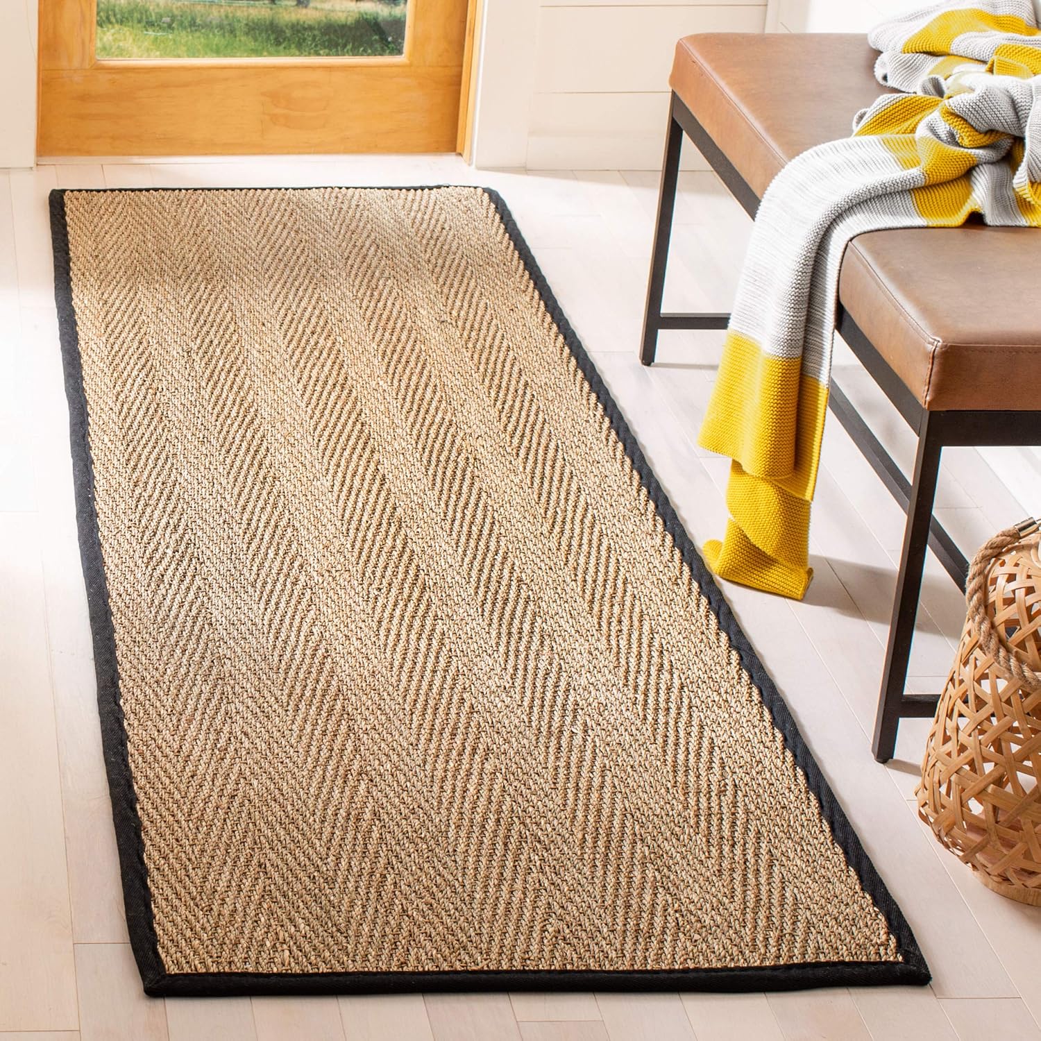 Safavieh Natural Fiber Collection Runner Rug – 2’6″ x 14′, Natural & Black, Border Herringbone Seagrass Design, Easy Care, Ideal for High Traffic Areas in Living Room, Bedroom (NF115C) Safavieh Natural Fiber Collection Runner Rug – 2’6″ x 14′, Natural & Black, Border Herringbone Seagrass Design, Easy Care, Ideal for High Traffic Areas in Living Room, Bedroom (NF115C)