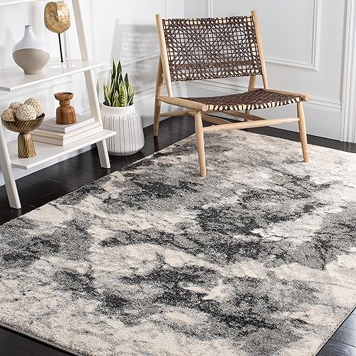 Miniatura 2 de SAFAVIEH Retro Collection - Alfombra decorativa de 4 x 6 pies, color crema y gris, diseño abstracto moderno, no desprende pelusa y de fácil cuidado,