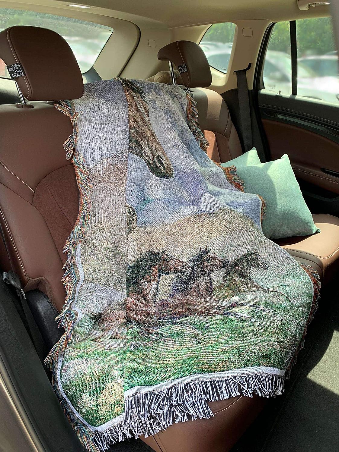 Western Galloping Horse Woven Tapestry Throw Blanket Wall Hanging Art Handicrafts Jacquard Multipurpose Soft Travel Mat Outdoor with Fringe Tassels 50 X 60 Inches - Image 7