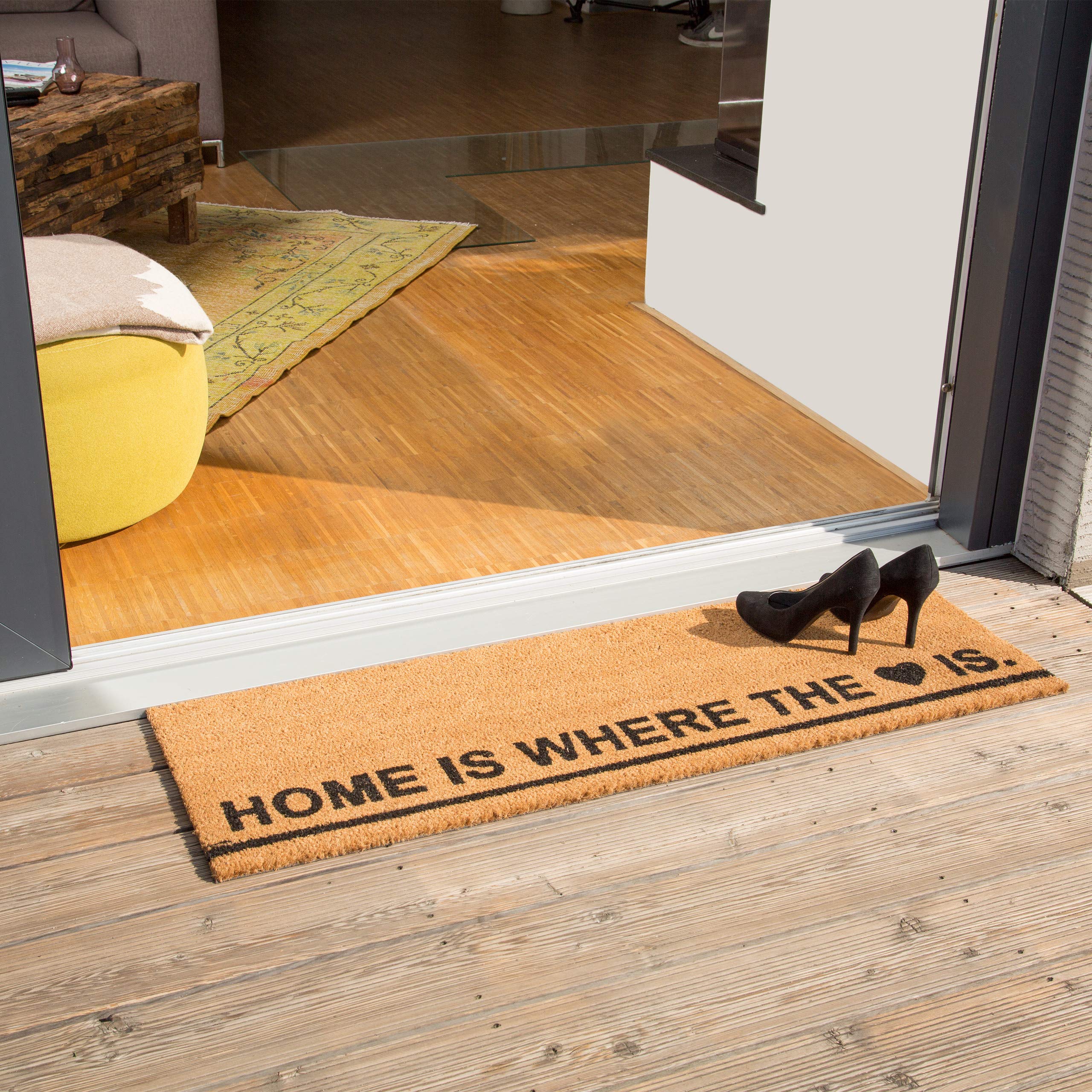 Relaxdays Zerbino Ingresso Casa, 40x120 cm, Tappetino Home IS Where The Heart IS, Fibra Cocco, Indoor & Outdoor,Naturale