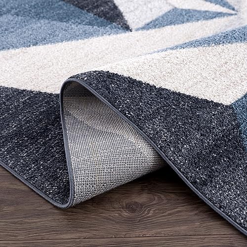 Miniatura 5 de Abani Rugs - Alfombra contemporánea con triángulos geométricos, rectangular, resistente a las manchas turcas de 5 x 8 pies, gris y azul