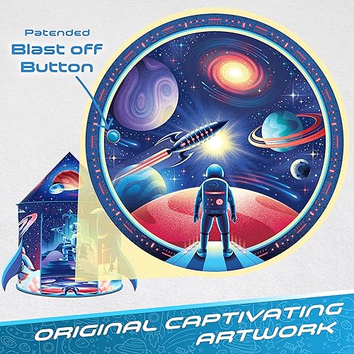 Miniatura 9 de W&O - Tienda de campaña desplegable de cohete para jugar con botón de despegue, juguetes para niños, tienda de campaña espacial, nave espacial