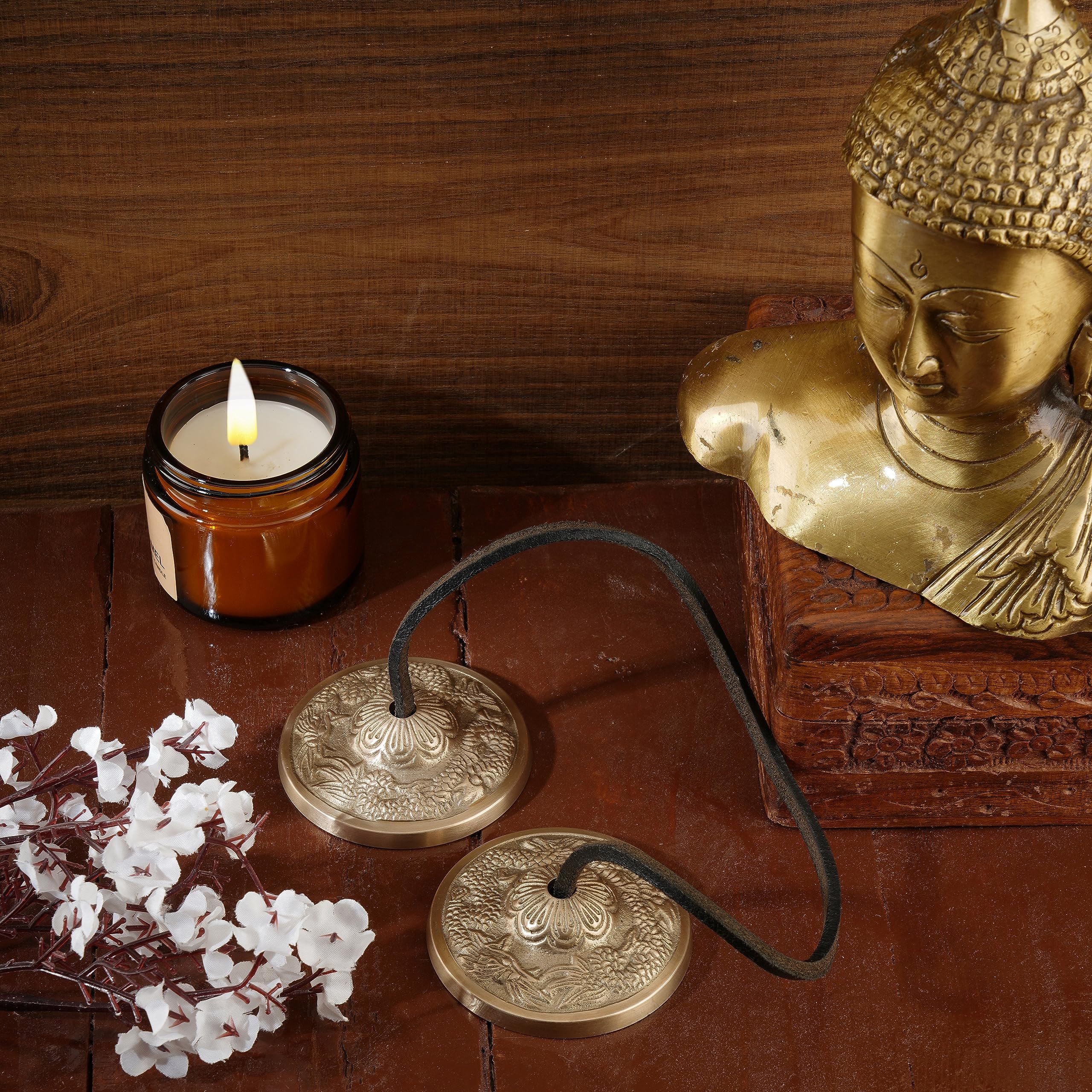 Ajuny Campanas Tibetanas Tingsha de Latón para Meditación y Yoga – Manjira Budista con Dos Dragones en Relieve, Sonido Claro y Resonante, Timbre Largo, 6 cm, Hechas a Mano, Set de 2