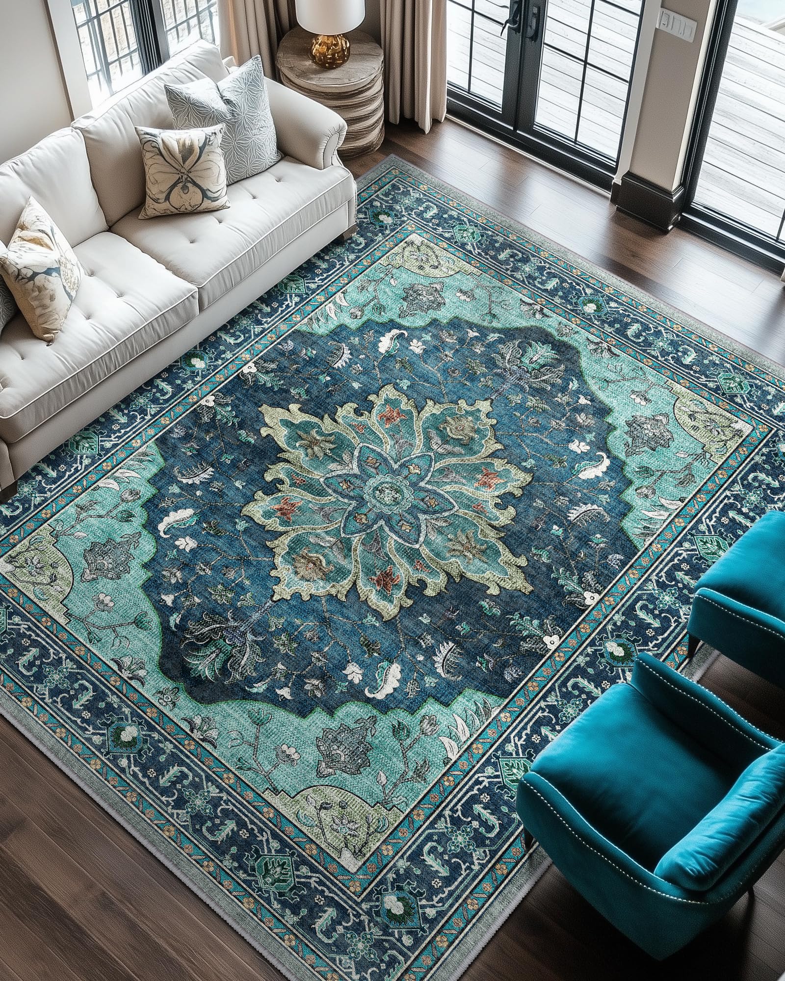 Amazon.com: RELEANY Washable Area Rug, 6'x8', Teal | Non-Slip