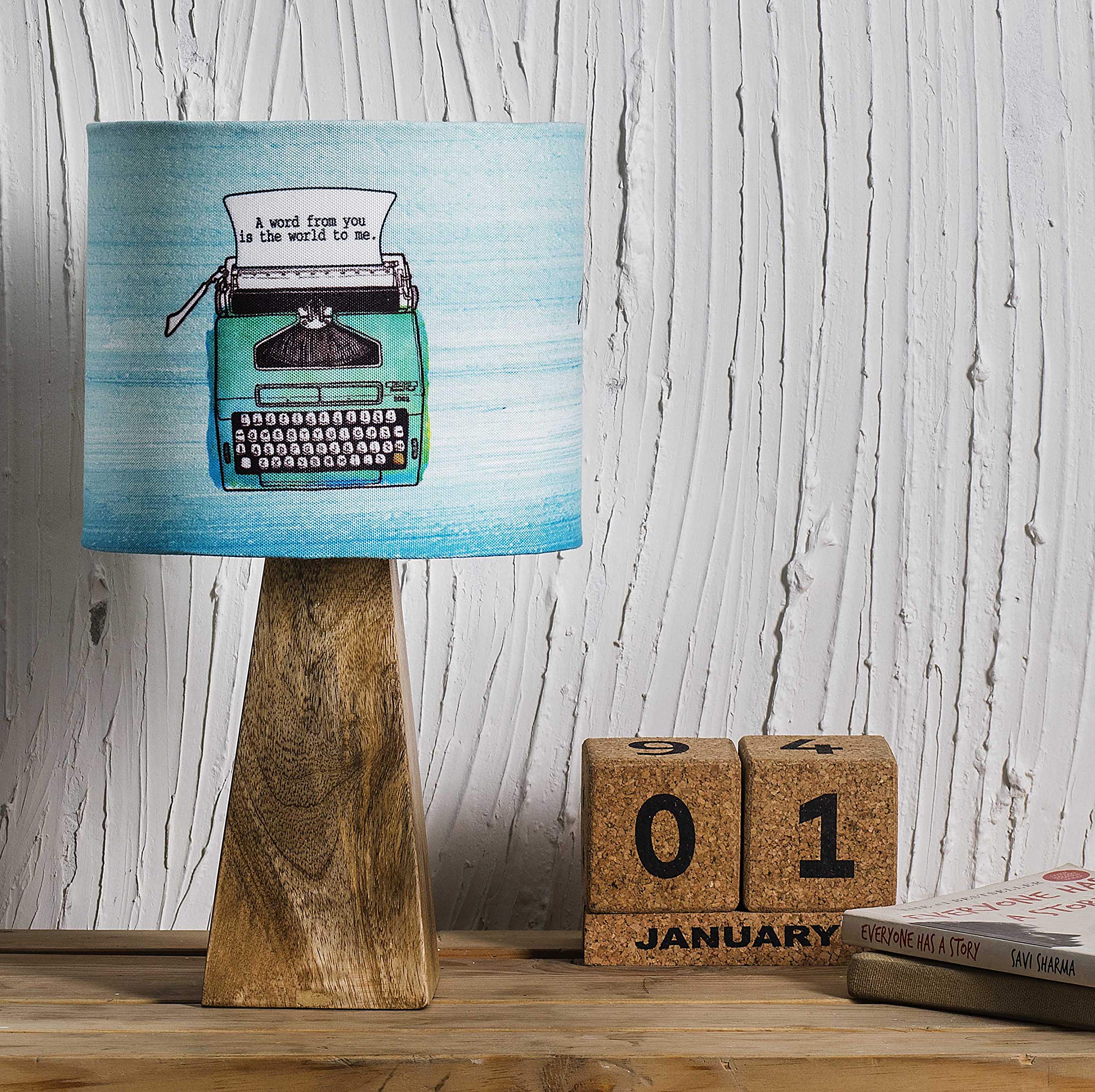 Kavi The Poetry-Art Project Typewriter Wooden Shade Lamp (Blue, Square Base)