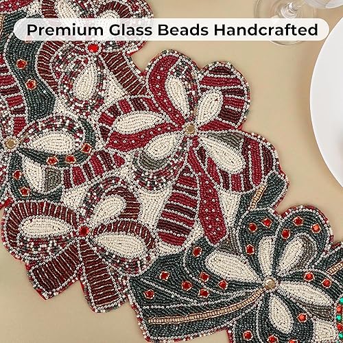 Miniatura 5 de Camino de mesa con cuentas decorativas de 36 pulgadas, 13x36 pulgadas, cuentas de vidrio y poliéster hechas a mano  Decoración premium para fiestas,