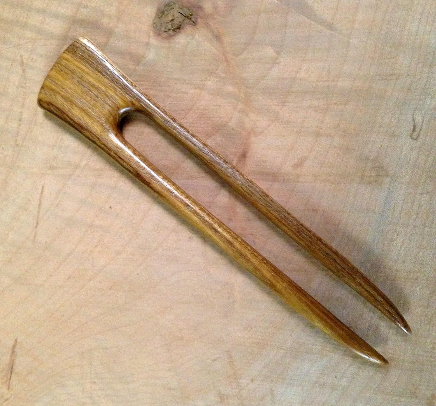 One Teak Wood Two Prong 6 Inch Straight Hair Stick Pick Pic Pin Fork - Hawaiian Style