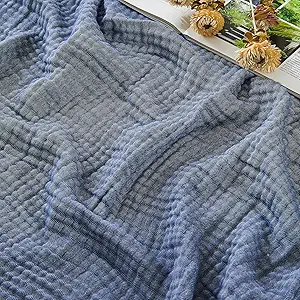 EMME Cotton Muslin Twin Blanket Breathable Gauze Soft Lightweight Adults Gifts for Women (Heather Navy, 60"x80")