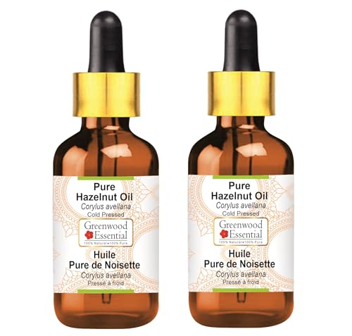 Image of Greenwood Essential Pure Hazelnut Oil (Corylus avellana) with Glass Dropper | Cold Pressed | Natural | Undiluted | For Diluting Essential Oils | For Skin & Massage | Men & Women | 100ml X 2