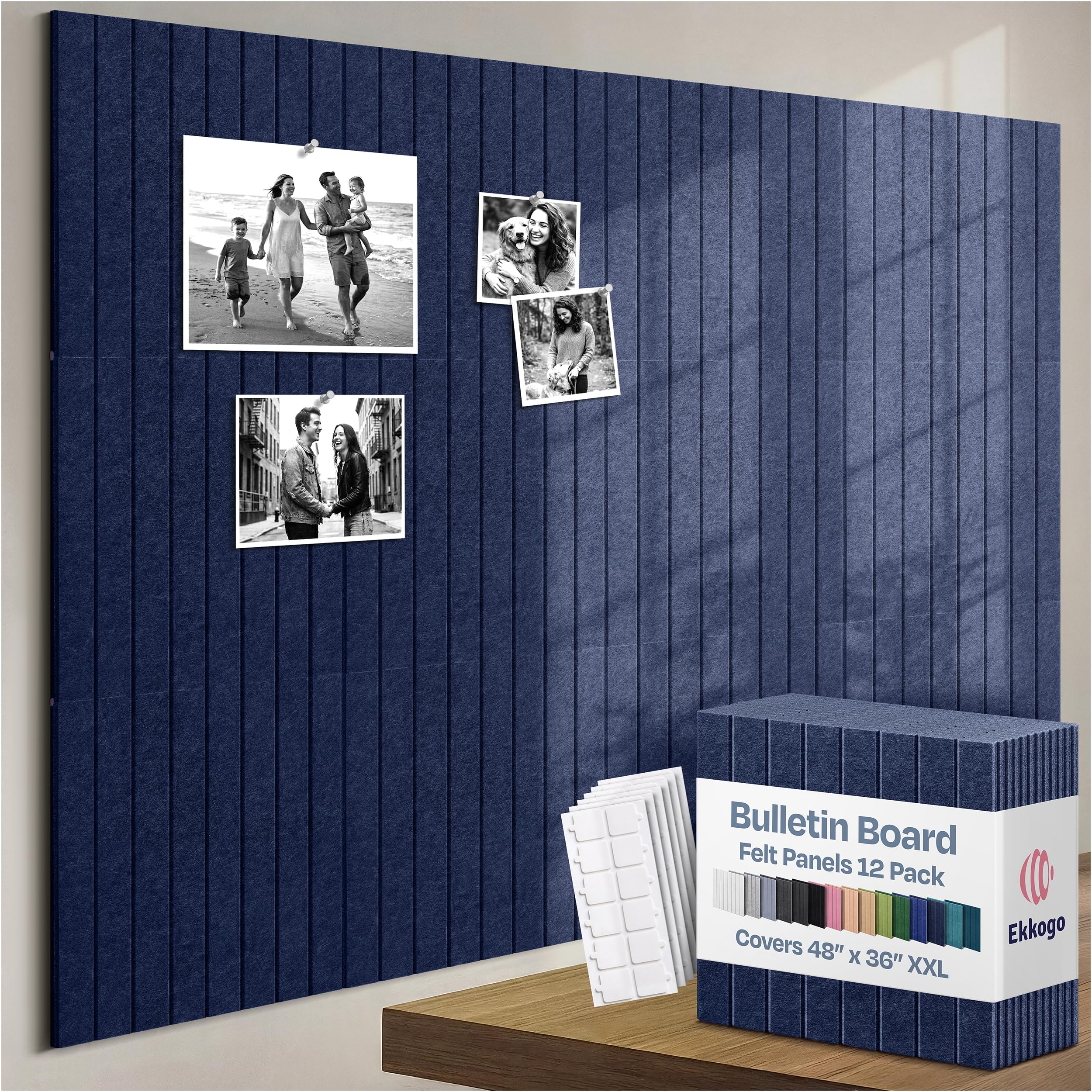 X-Large Cork Board Alternative 12-Pack Felt Bulletin Board Thick and Decorative Pin Board for Home Office Walls 47.24 x 35.43 Inches with 72 Adhesive Tabs - [Denim Blue]