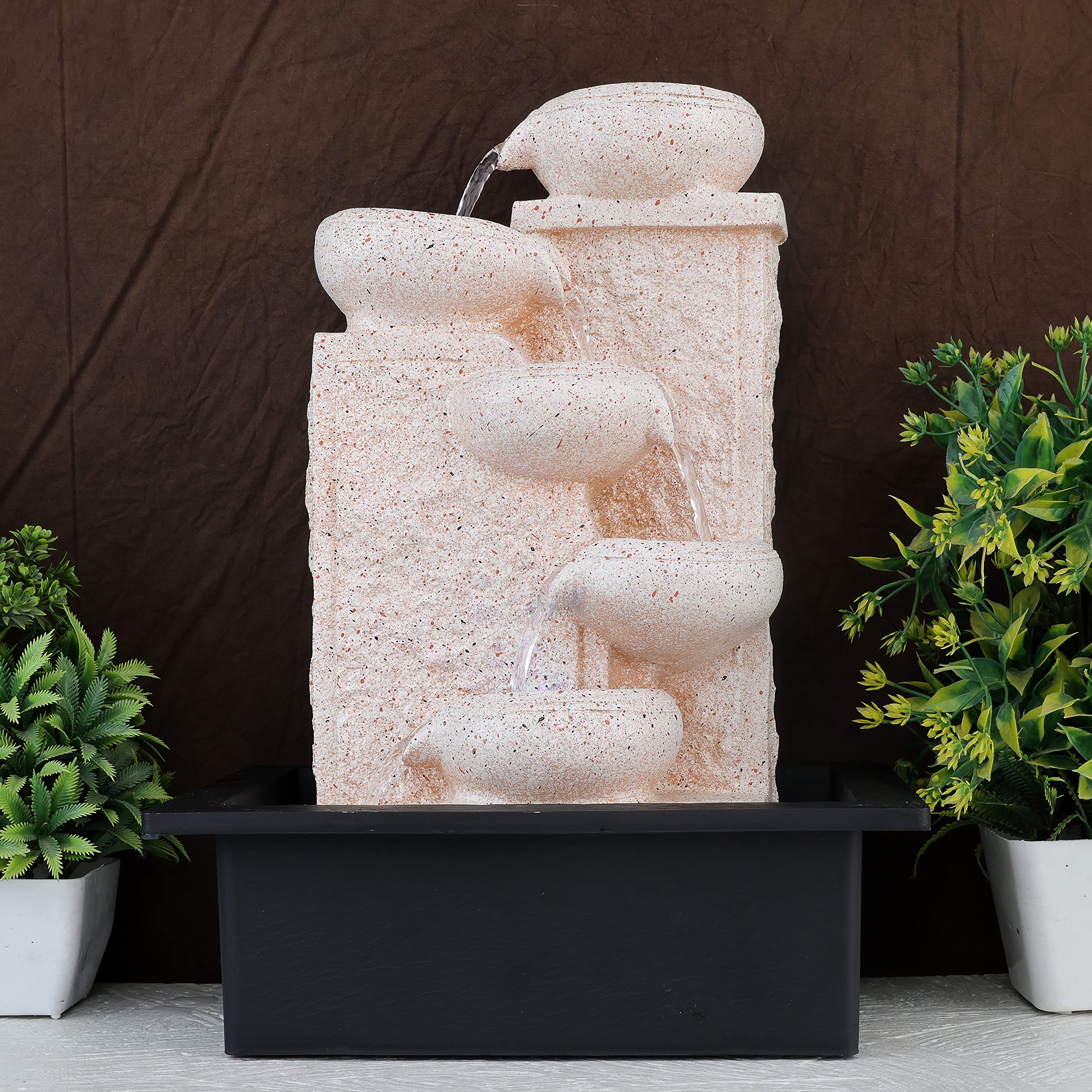 Global Grabbers Polyresin Table Top Indoor Outdoor Water Fall Fountain with LED Lights Home Decor Decoration Gift Gifting Items-STN_WT-SF18