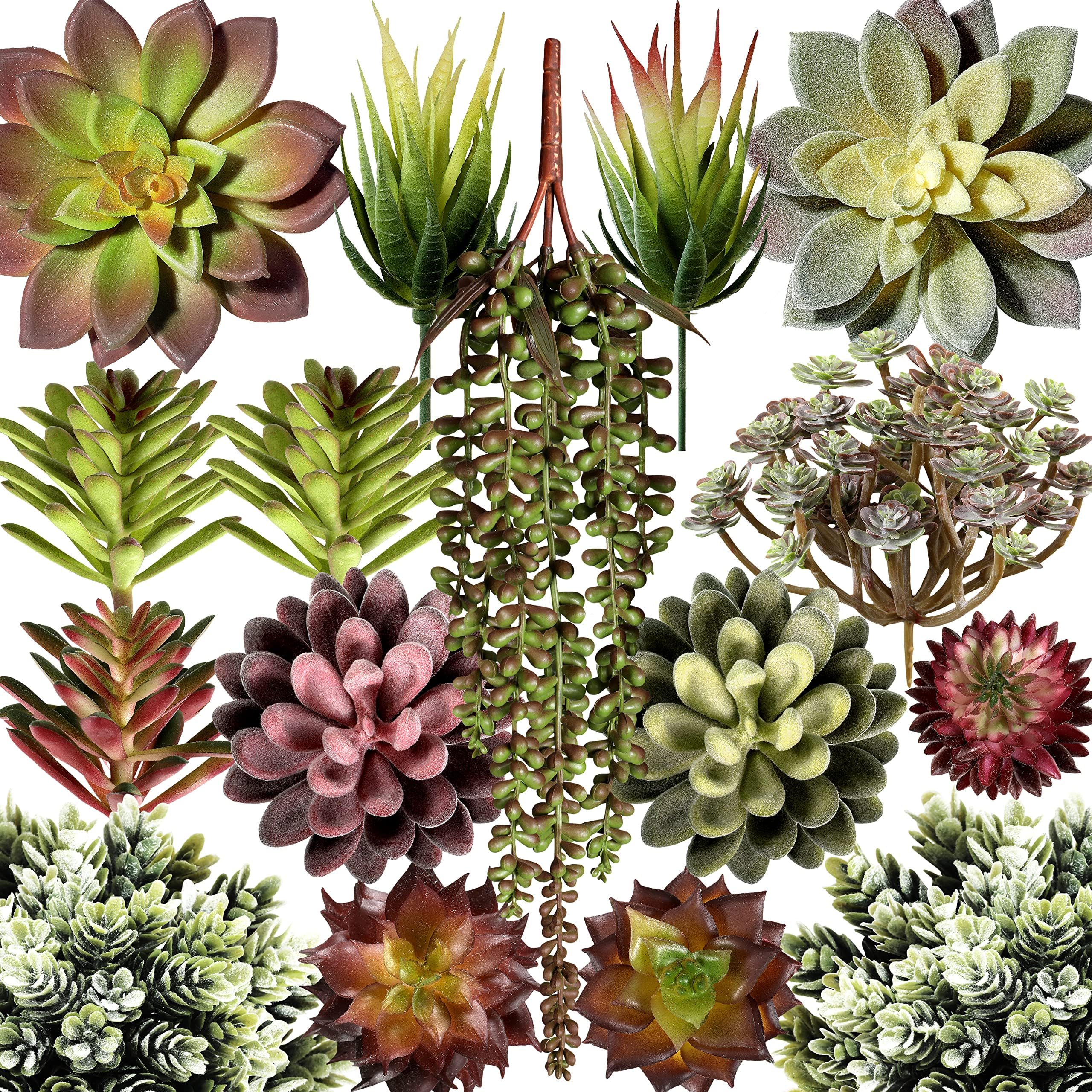 16 Pack Assorted Artificial Succulent Plants - 1.6" to 6.7" Realistic Textured Succulents - Faux Aloe Cactus - Decorative Fade-Resistant Plants