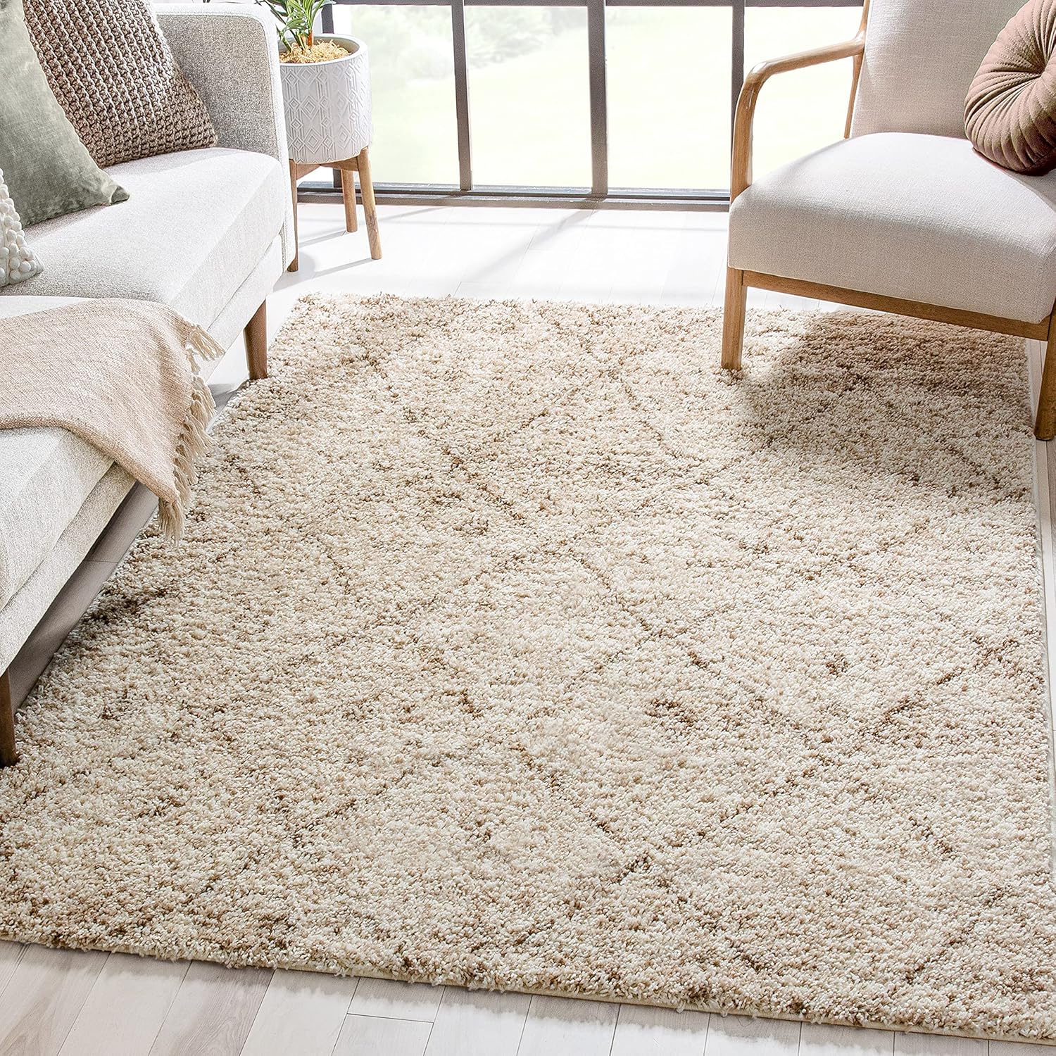 Soft Trellis Shaggy Rugs for Living Room Thick Pile Fluffy Rugs for