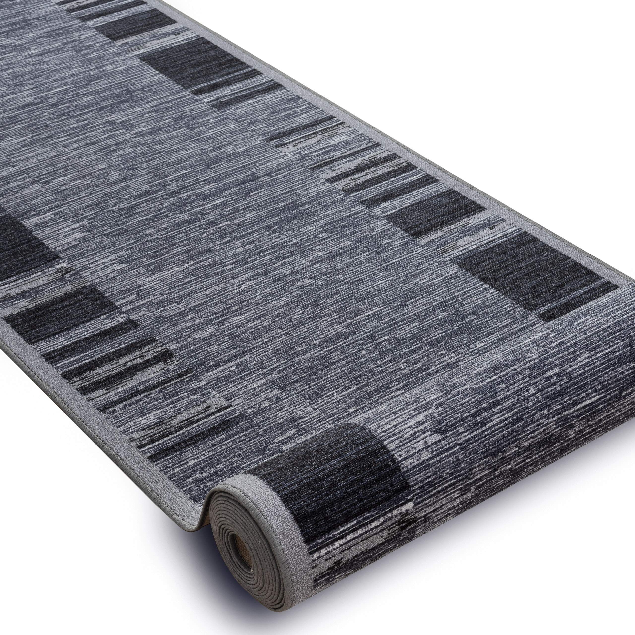 rugsx Tapis de Couloir Adagio Gris - Antidérapant, Moderne et Durable, idéal pour la Cuisine, Le Hall et Le Couloir, 100x300 cm