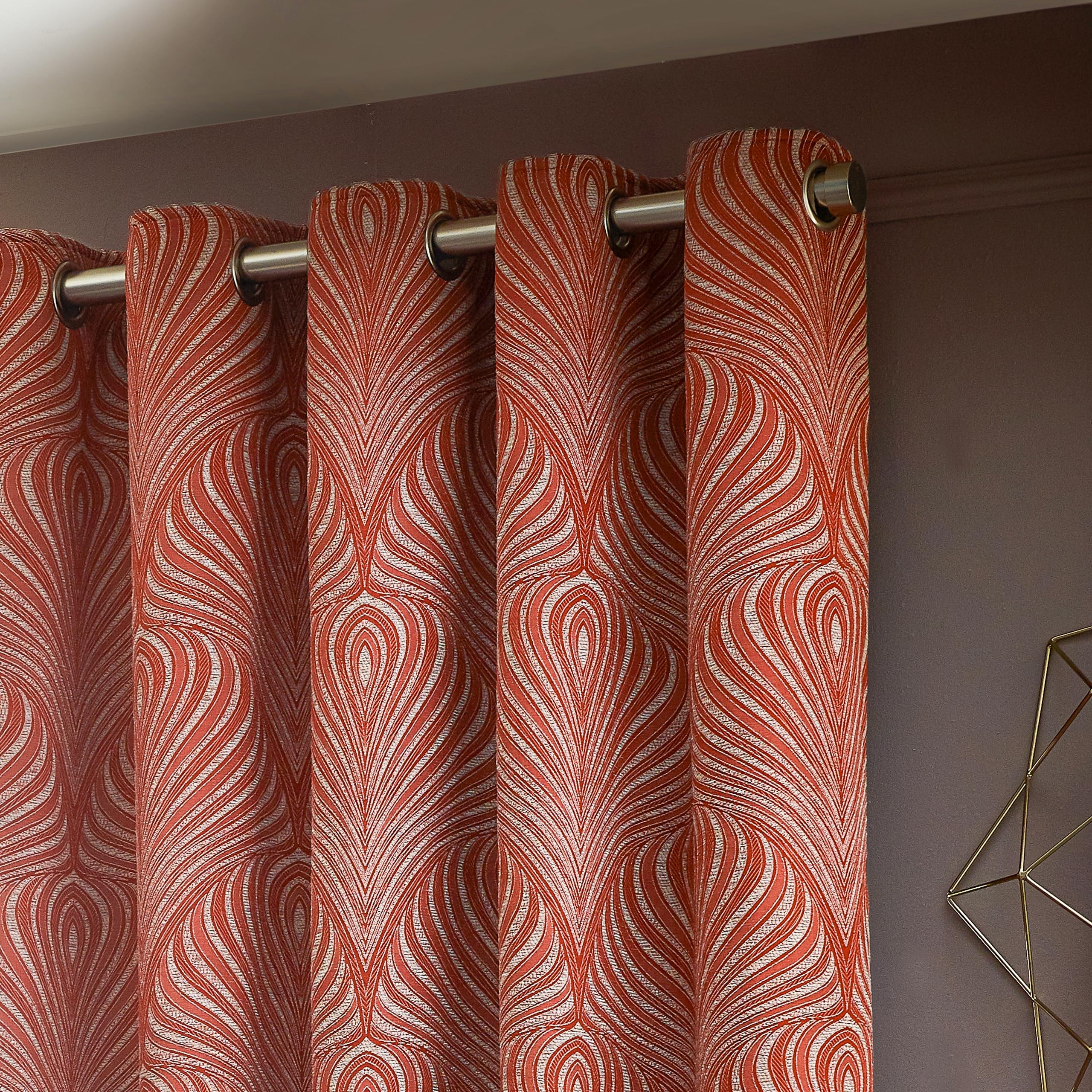 Paoletti Gatsby Jacquard Eyelet Curtains - 2 Panels - Width x Drop - 168 x 183cm (66 x 72") - Terracotta, W 66.1" x L 72" (1 Panels) - Image 4