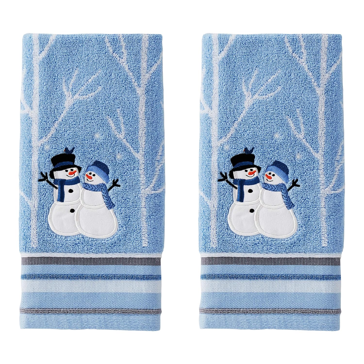 SKL Home Christmas Winter Friends Snowman Hand Towel 2pc Set for Bath Kitchen Gift Blue