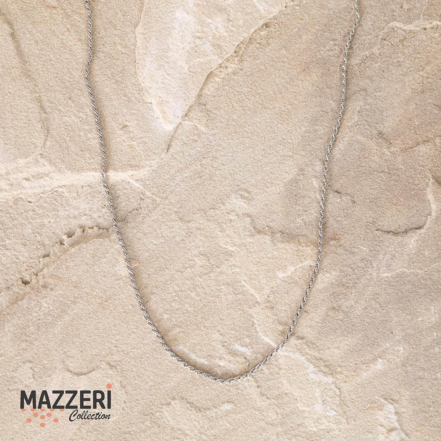 MAZZERI Rhodium Plated 925 Sterling Silver 1.3mm, 1.6mm, 2mm, 3mm Italian Rope Chain Necklace 16" - 24" - Image 7