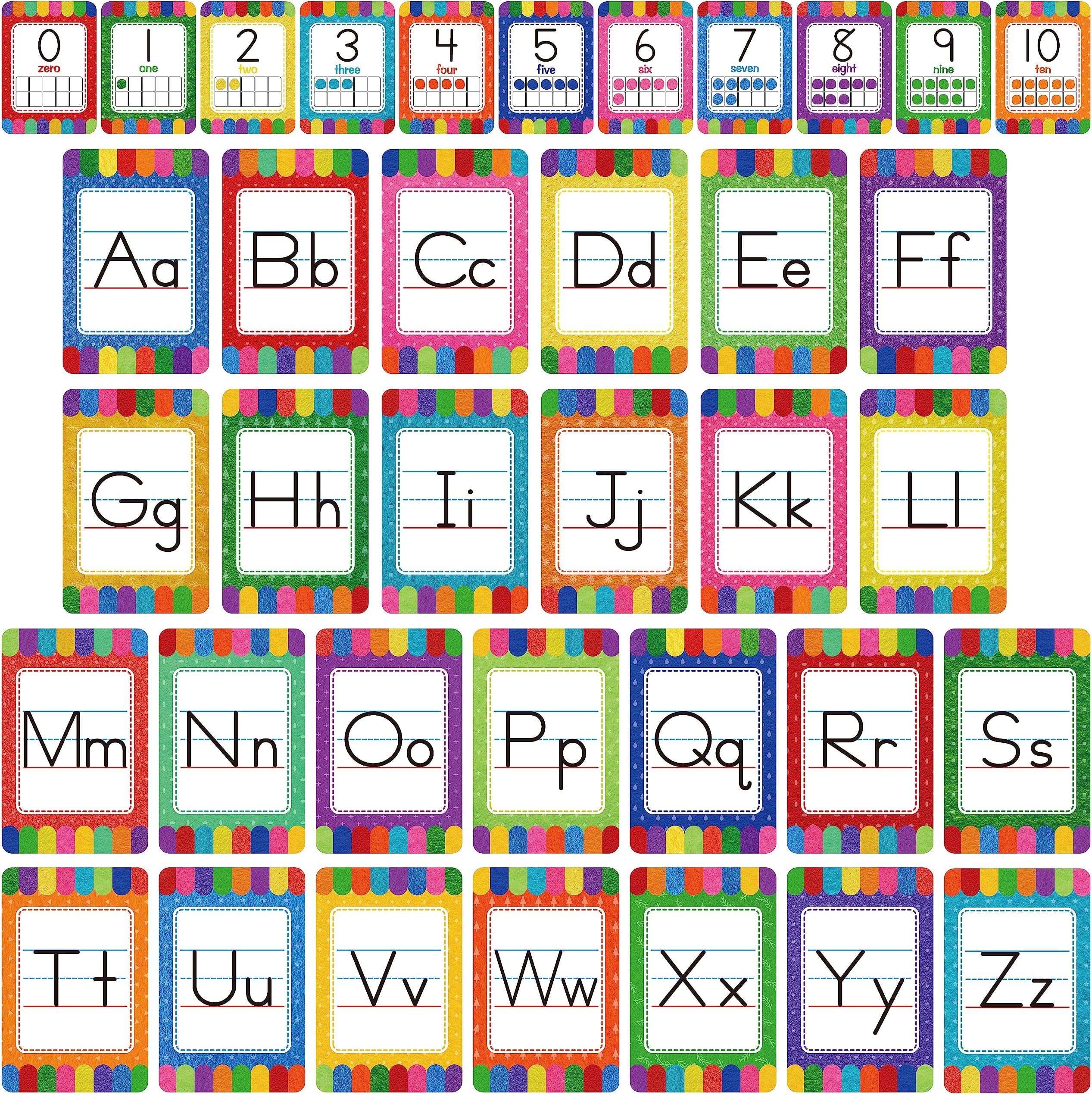 Alphabet Bulletin Board Set, 37 PCS ABC Wall Decorations 26 Upper/Lower Case Letters plus 0-10 Numbers Small Posters for Preschool, Kindergarten Classroom Playroom Bedroom Decorations for Students