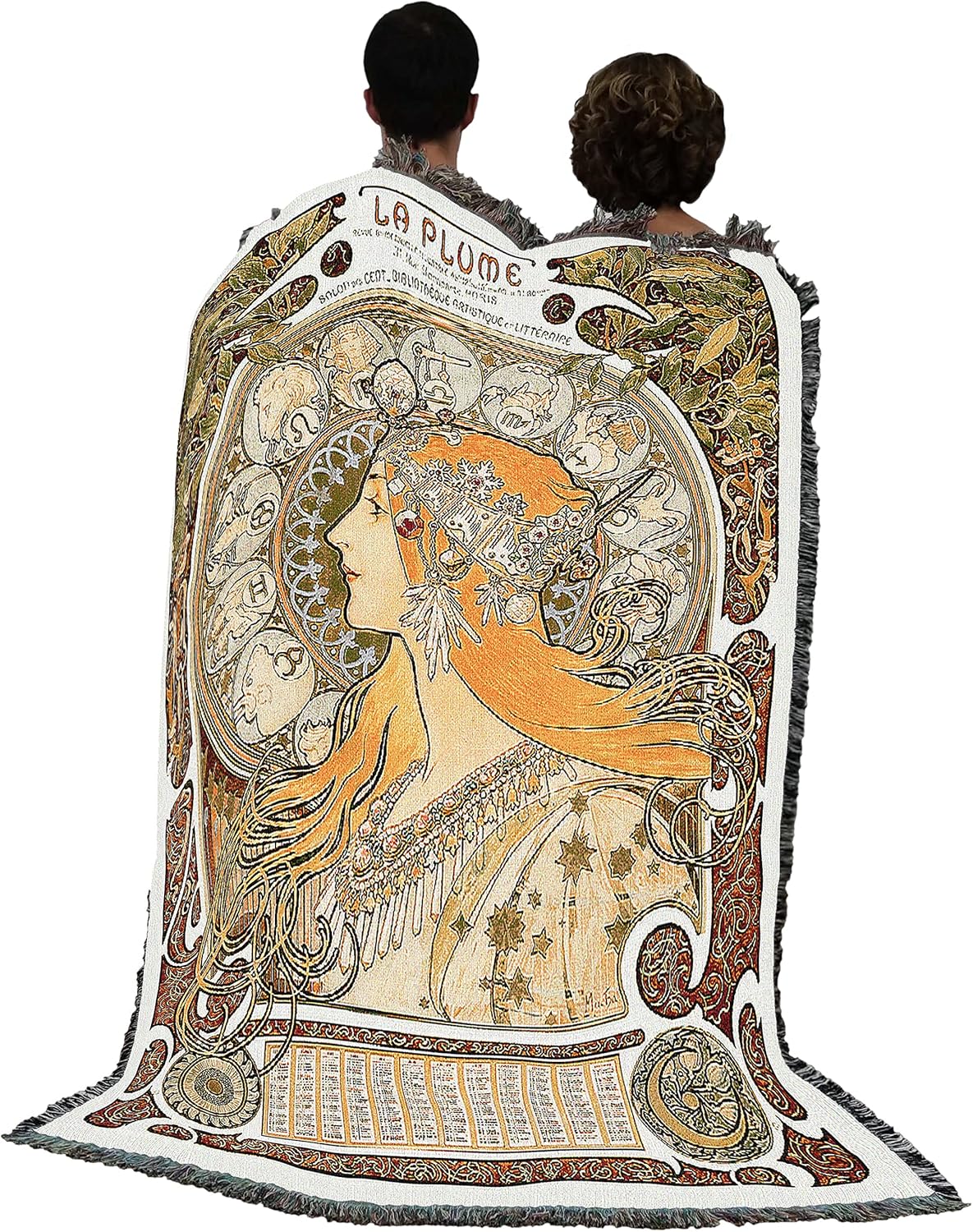 Pure Country Weavers Zodiaque - La Plume - Vintage Fine Art Poster Blanket by Alphonse Marie Mucha - Gift Tapestry Throw Woven from Cotton - Made in The USA (72x54)