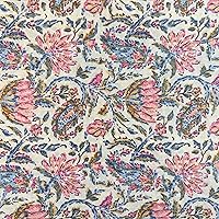 Vista 20 de AVKA Studio Tela estampada a mano por yarda, precortada de 3 yardas y 42 pulgadas de ancho, material 100% algodón, patrón floral blanco y azul, tela