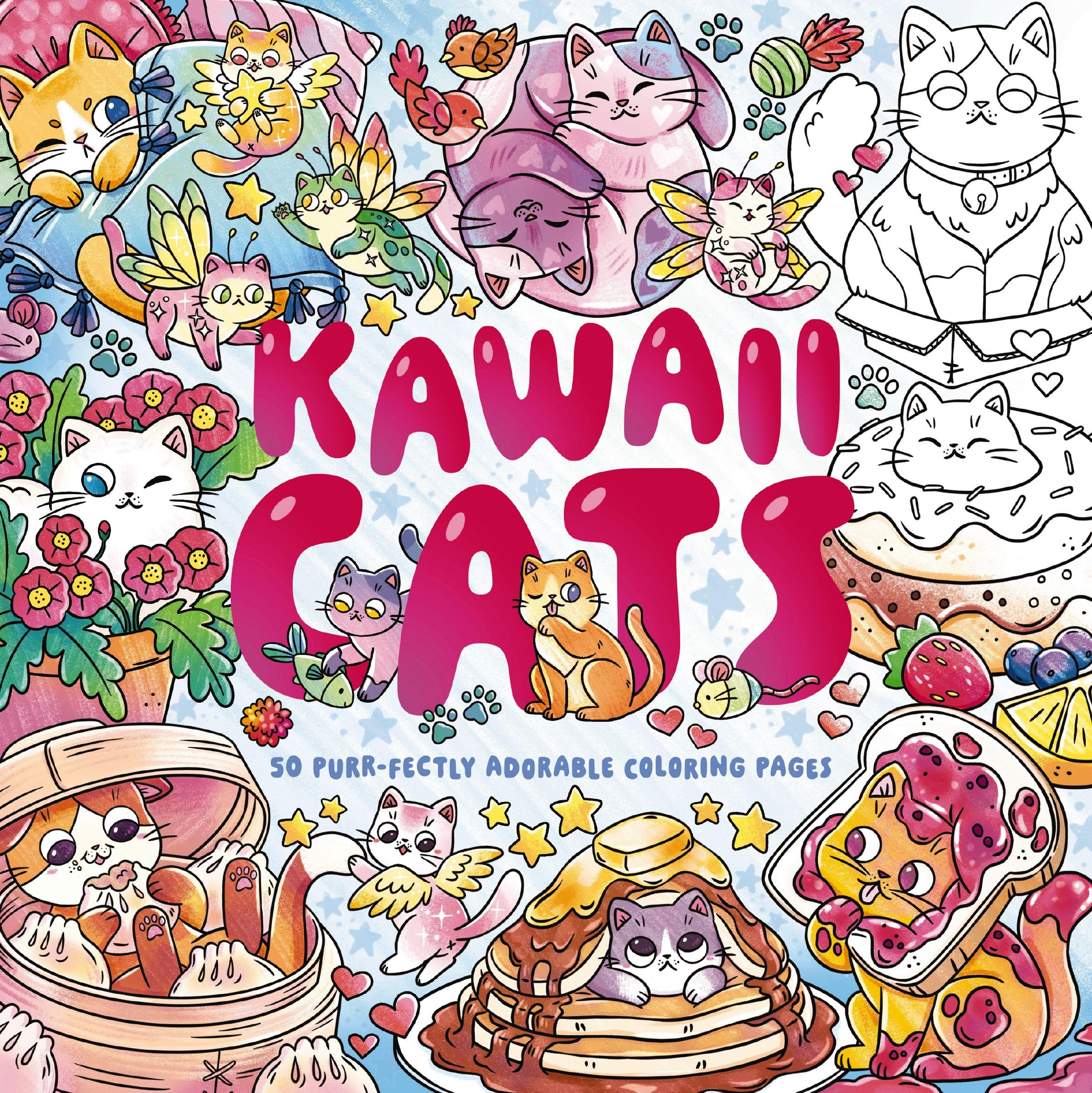 Kawaii Cats: 50 Purr-fectly Adorable Coloring Pages