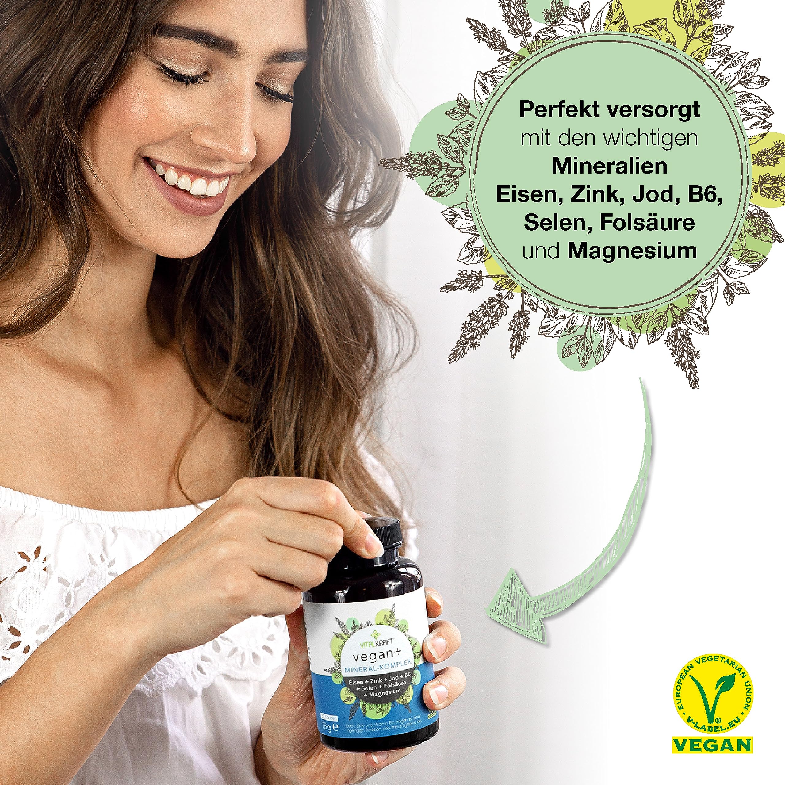 Vegan+ Set Vitamin & Mineral-Komplex, hochdosierte Kapseln mit den Vitaminen B12 + D3 + K2 + B2 + Vitamin C mit Magnesium, Eisen, Zink, Jod, Selen, B6 und Folsäure