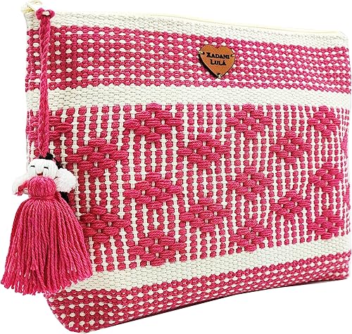 Bolsas de maquillaje, Cosmetiquera Artesanal de Telar. Souvenir & Regalo Mexicano. Regalo Oaxaca. Bolsas hechas a mano de Oaxaca México. (Beige y