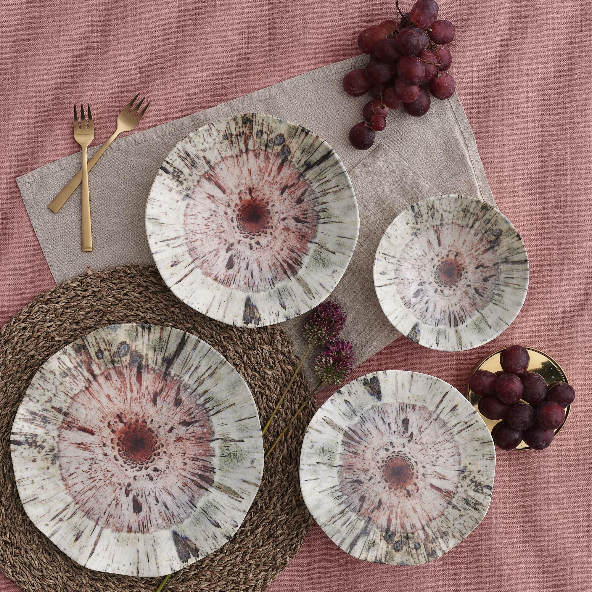 Elegancki 24-częściowy serwis obiadowy, 100% porcelana, w zestawie talerze do serwowania, miski i talerze deserowe, można myć w zmywarce i używać w kuchence mikrofalowej