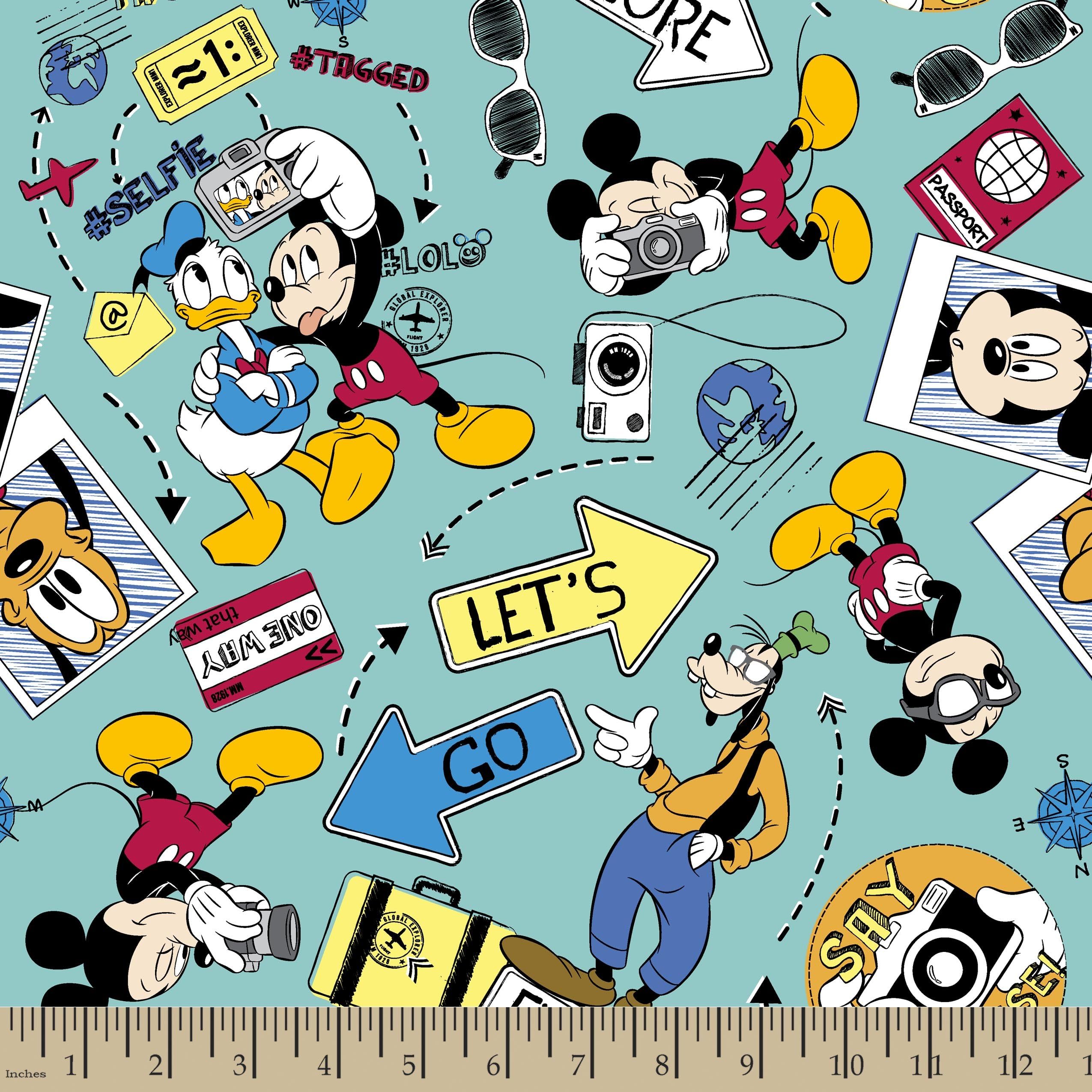 Springs Creative Products Group Disney Mickey Say Cheese Let's Go Explore Fabric by The Yard