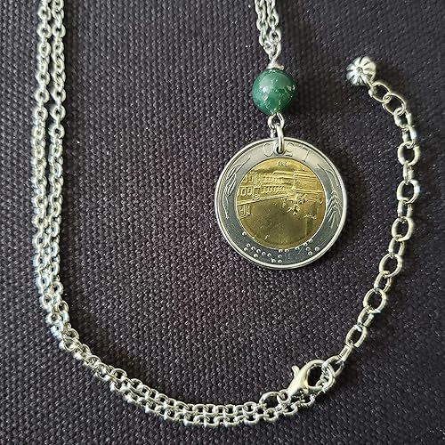 Miniatura 3 de CoinageArt -Italian Coin Necklace 500 Lire Italy Coin Necklace with Moss Agate Gemstone on Brilliant Adjustable Cable Chain -Italian Pendant